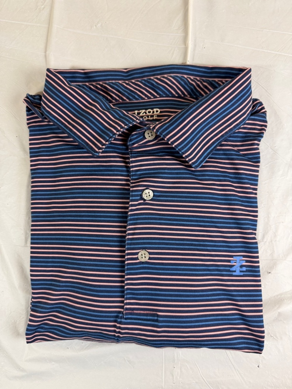 Izod Striped Polo in‎ Navy, Pink & Light Blue